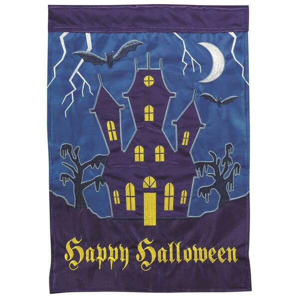 Recinto 13 x 18 in. Haunted House Happy Halloween Double Applique Garden Flag RE3458026